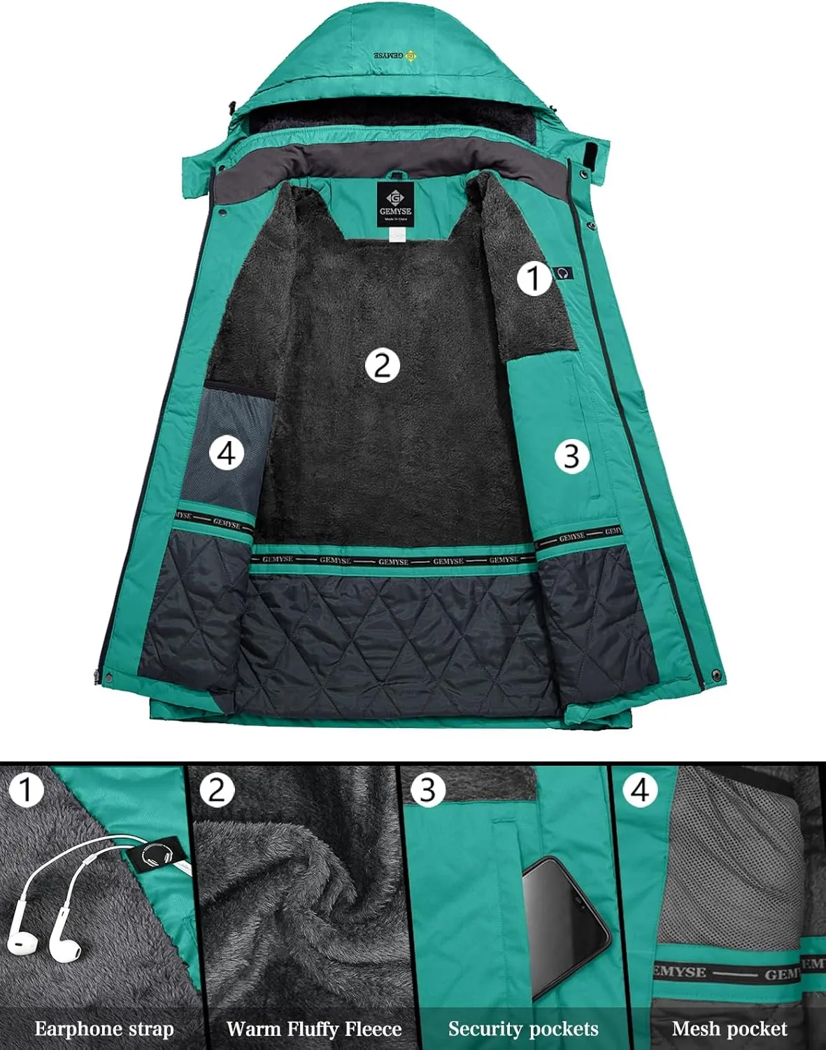 GEMYSE Men's Mountain Waterproof Ski Snow Jacket Winter Windproof Rain Jacket