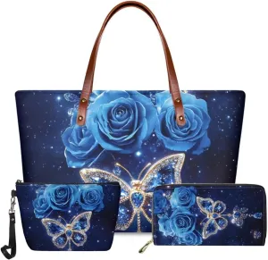 GIFTPUZZ Women Top Handle Bags Handbags with Zipper Leather Wallet Cash Card Phone Holder and Makeup Bag Set 3pcs
