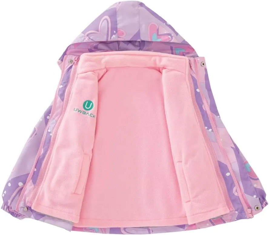 Girls Jacket 3 In 1 Detachable Liner Fleece Windproof Waterproof Lightweigt Coat With Hood