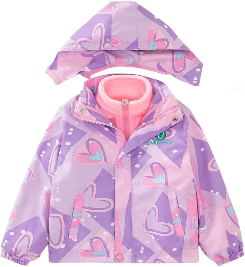 Girls Jacket 3 In 1 Detachable Liner Fleece Windproof Waterproof Lightweigt Coat With Hood