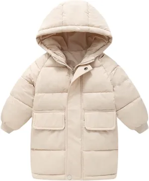 Girls' Long Hooded Puffer Jacket Kids Winter Thicken Padded Down Coat Toddler Water Resistant Quilted Puffer Coat