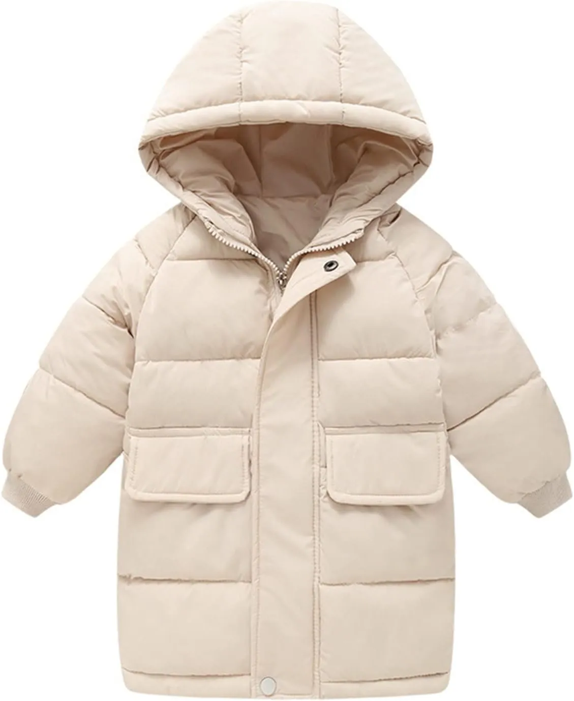 Girls' Long Hooded Puffer Jacket Kids Winter Thicken Padded Down Coat Toddler Water Resistant Quilted Puffer Coat