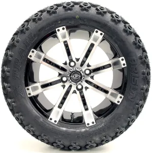Golf Cart 14" Madjax 'Octane Machined and Black Wheel and 23 x 10-14 Golf Cart (4-PLY) X-Trail All Terrain Tire Combo- -  GTW Quality Lift Kit Option (23 x 10-14, Standard Lugs)