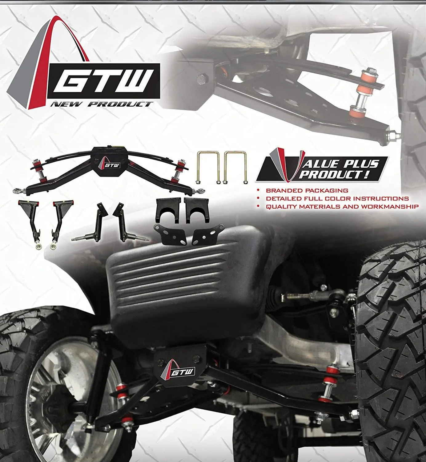 Golf Cart 14" Madjax 'Octane Machined and Black Wheel and 23 x 10-14 Golf Cart (4-PLY) X-Trail All Terrain Tire Combo- -  GTW Quality Lift Kit Option (23 x 10-14, Standard Lugs)