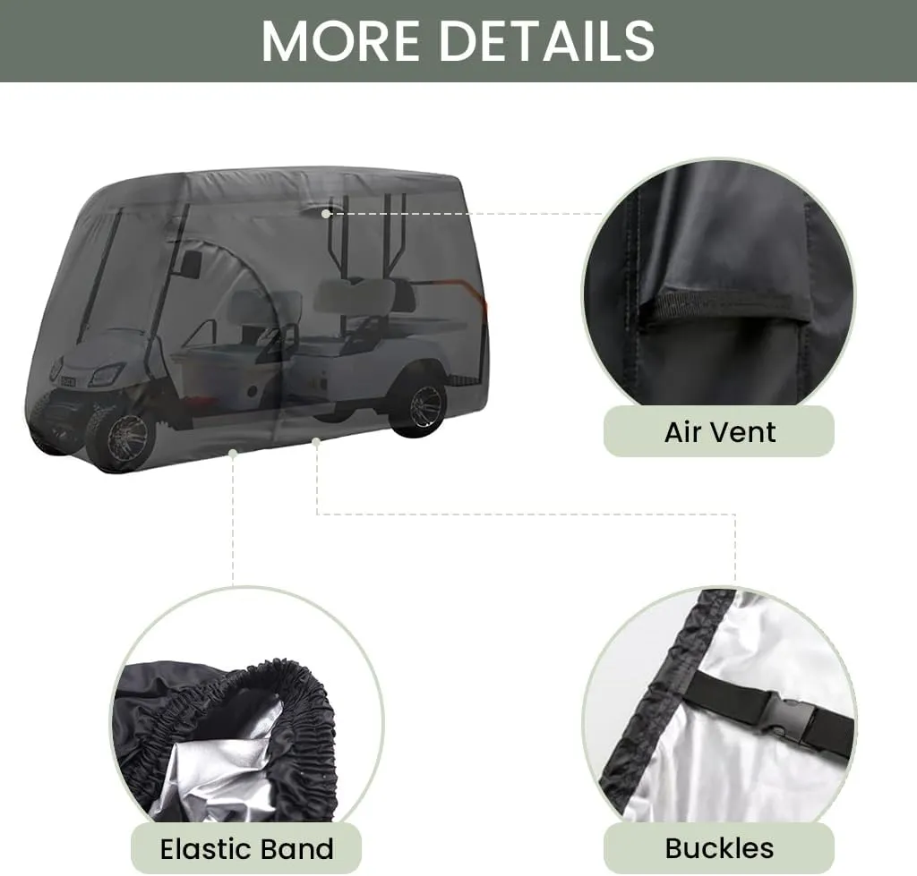 Golf Cart Cover 2/4/6 Passenger, 156"/144"/138"/125"/114"/95" Waterproof Golf Club Car Rain Covers 2/4 Passenger, Outdoor EZGO Yamaha Protective Golf Cart Covers, Golf Cart Enclosure Accessories