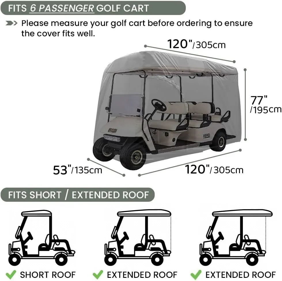 Golf Cart Cover 2/4/6 Passenger, 156"/144"/138"/125"/114"/95" Waterproof Golf Club Car Rain Covers 2/4 Passenger, Outdoor EZGO Yamaha Protective Golf Cart Covers, Golf Cart Enclosure Accessories
