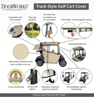 Golf Cart Cover – 3-Sided Track Style Sunbrella Canvas Cart Cover for EZGO RXV – Fits Golf Bags, Utility Box or Rear Facing Seat