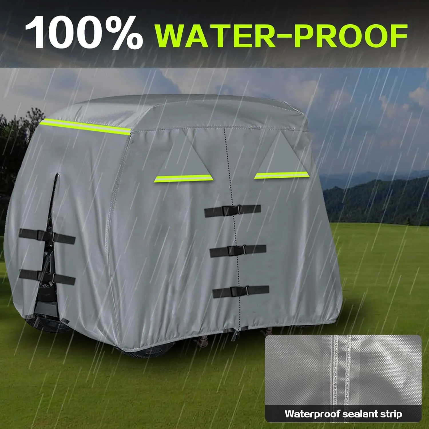 Golf Cart Cover 420D, Fit for Club Car, EZGO, Yamaha 2/2 2/4 Passenger Golf Cart, 3 Zipper Doors Windproof Sunproof Design (Gray, 112" L x 48" W x 66" H)
