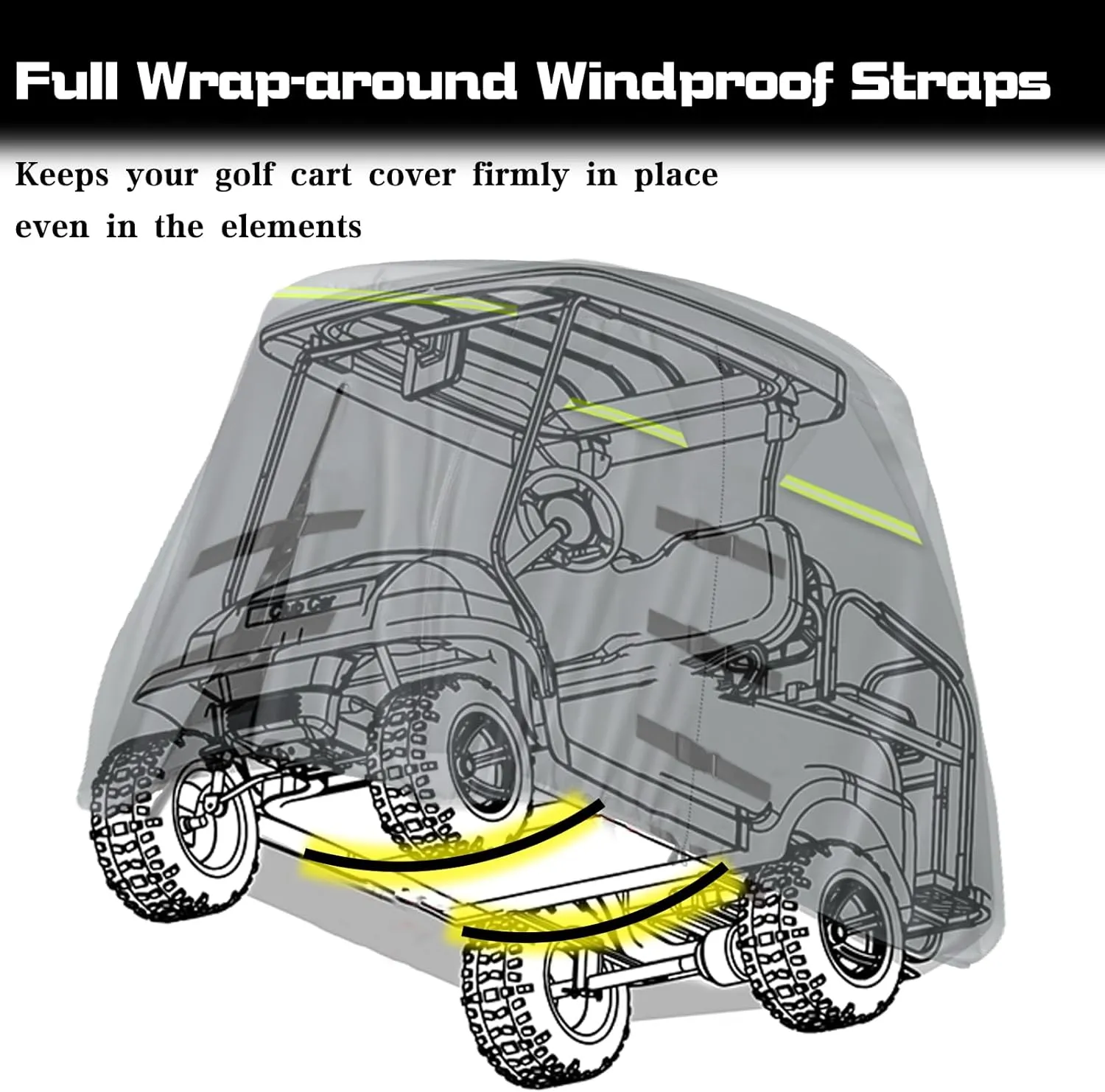 Golf Cart Cover 420D, Fit for Club Car, EZGO, Yamaha 2/2 2/4 Passenger Golf Cart, 3 Zipper Doors Windproof Sunproof Design (Gray, 112" L x 48" W x 66" H)