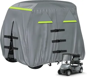 Golf Cart Cover 420D, Fit for Club Car, EZGO, Yamaha 2/2 2/4 Passenger Golf Cart, 3 Zipper Doors Windproof Sunproof Design (Gray, 112" L x 48" W x 66" H)