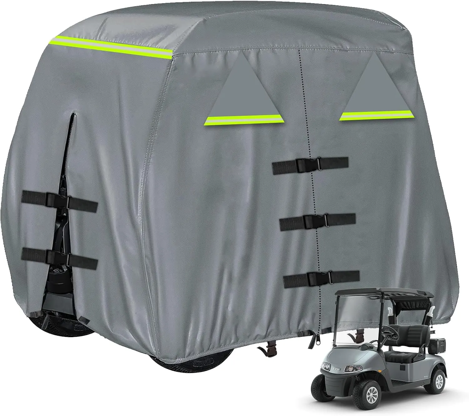 Golf Cart Cover 420D, Fit for Club Car, EZGO, Yamaha 2/2 2/4 Passenger Golf Cart, 3 Zipper Doors Windproof Sunproof Design (Gray, 112" L x 48" W x 66" H)