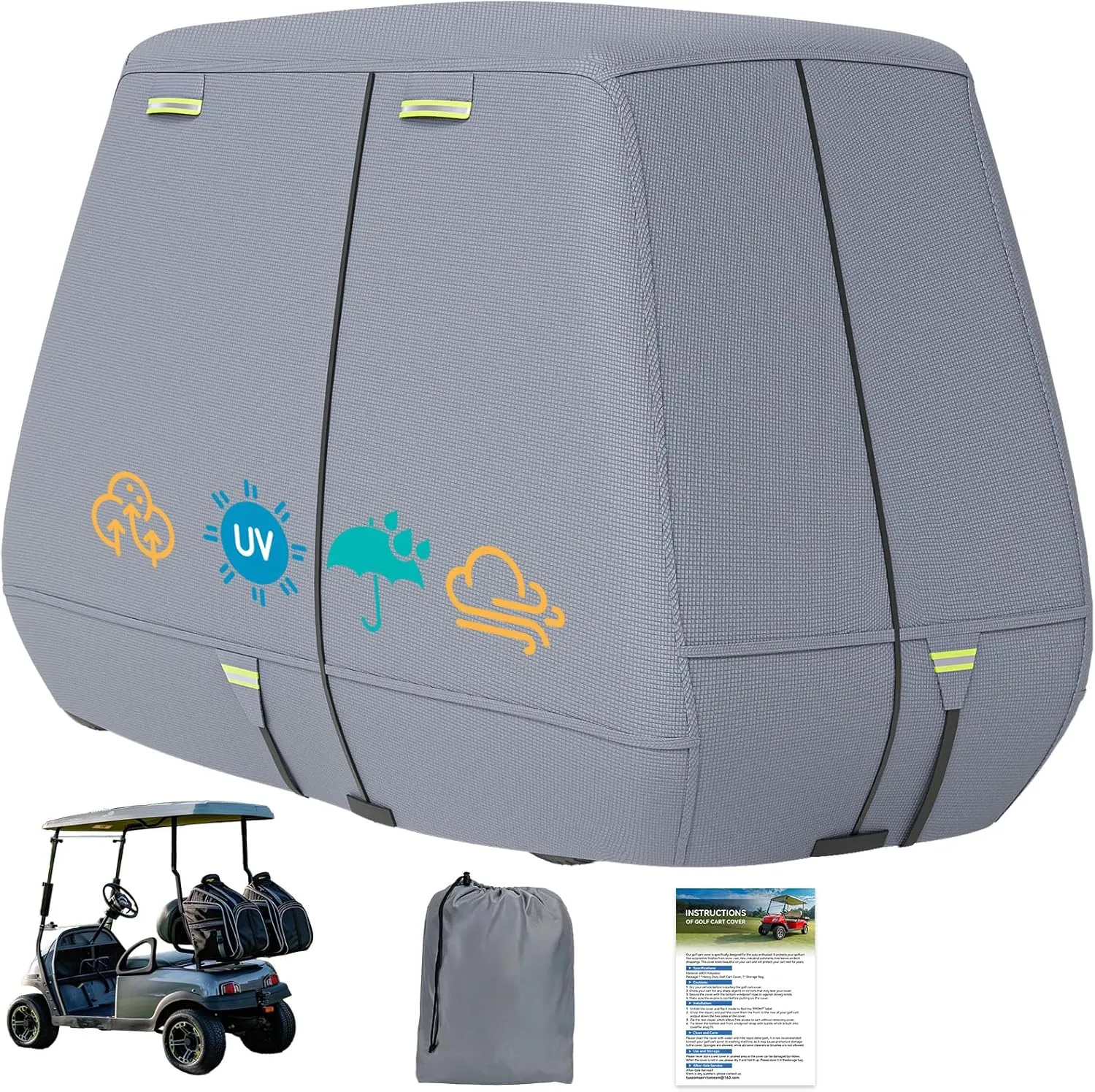 Golf Cart Cover 800D Marine-Grade Polyester with 2 Zipper Doors, Waterproof Windproof Sunproof Breathable Golf Cart Cover with Storage Bag