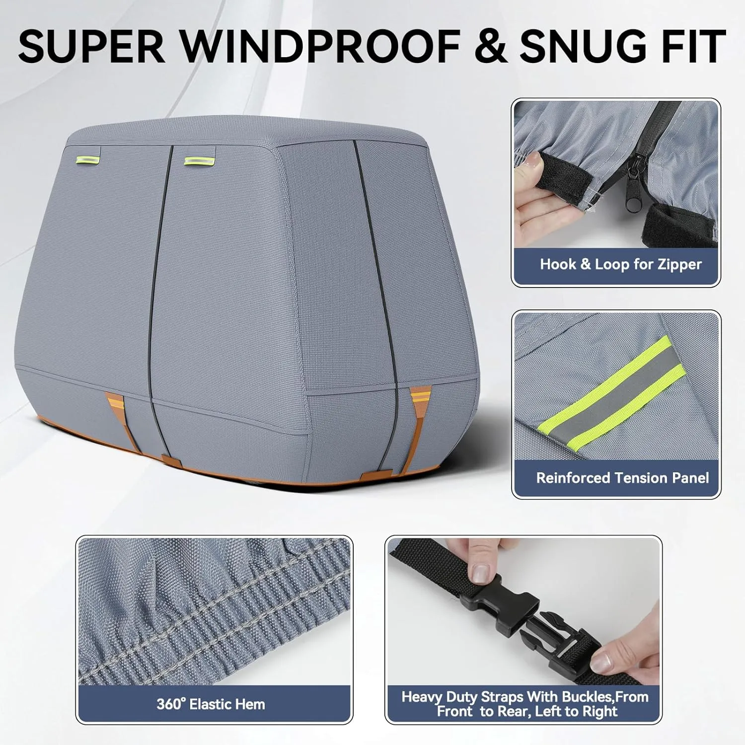 Golf Cart Cover 800D Marine-Grade Polyester with 2 Zipper Doors, Waterproof Windproof Sunproof Breathable Golf Cart Cover with Storage Bag