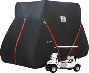 Golf Cart Cover, Waterproof 420D Oxford Fabric, Windproof 3-Strap Design, Universal Fit with Reflective Strips (Fit for 2 2/ 4 Seat L- Size 112”L x 48”W x 66”H)