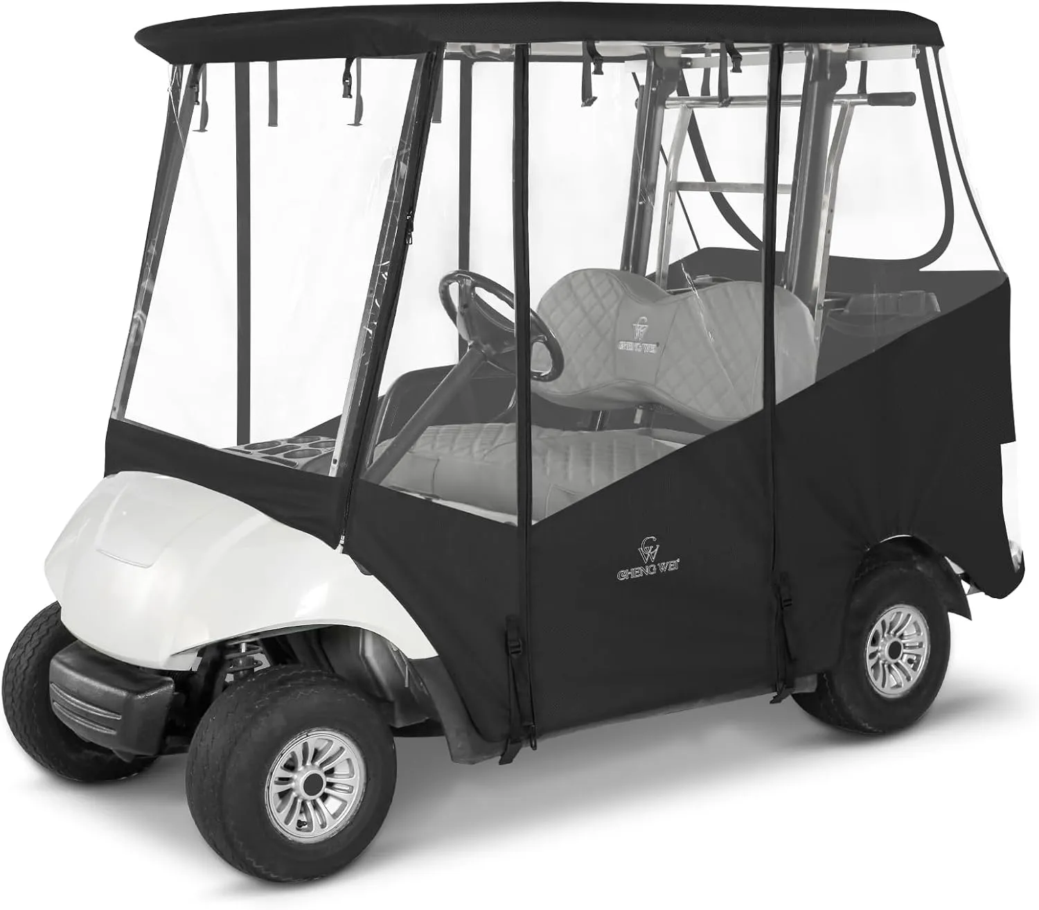 Golf Cart Enclosure 2 Passenger for Yamaha G29,Roll-Up Clear PVC Windows with Side Mirror Opening Golf Cart Rain Cover,2 Seat Storage Driving Enclosure Strong Zipper(Black)