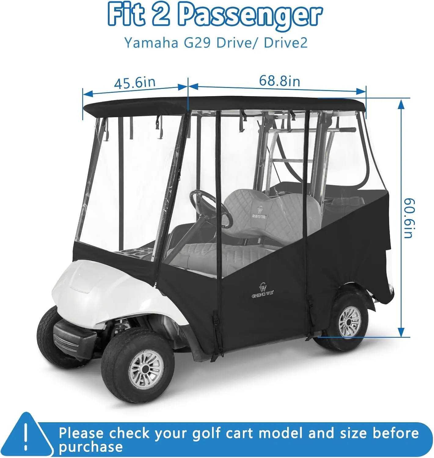 Golf Cart Enclosure 2 Passenger for Yamaha G29,Roll-Up Clear PVC Windows with Side Mirror Opening Golf Cart Rain Cover,2 Seat Storage Driving Enclosure Strong Zipper(Black)