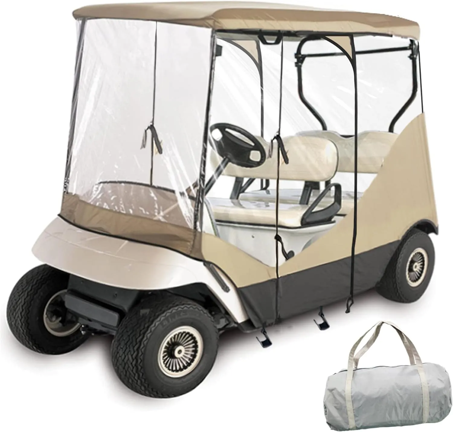 Golf Cart Enclosure 600D 4 Passenger Golf Cart Cover, Golf Cart Rain Cover 4-Side Curtains Transparent Window Fit for 4 Front-Facing Seats Cart Waterproof Driving Enclosure