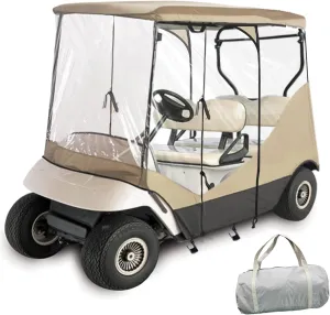 Golf Cart Enclosure 600D 4 Passenger Golf Cart Cover, Golf Cart Rain Cover 4-Side Curtains Transparent Window Fit for 4 Front-Facing Seats Cart Waterproof Driving Enclosure