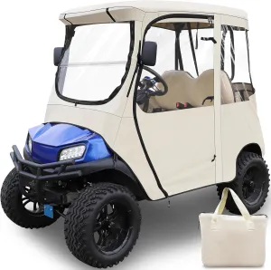 Golf Cart Enclosure Cover for Club Car Precedent, 2 Seat 600D Oxdord with 3 Door Zippers, Security Side Mirror Reserved, Waterproof Portable Transparent Storage Driving Rain Cover Short Roof