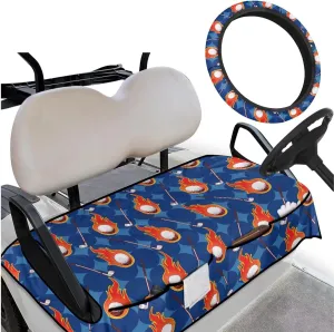 Golf Cart Seat Covers & Steering Wheel Cover Set - Anti-Slip 2-Seat Protector with 4 Pockets, All-Weather Golf Cart Accessories for Club Car (Men & Women)