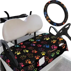 Golf Cart Seat Covers & Steering Wheel Cover Set - Anti-Slip 2-Seat Protector with 4 Pockets, All-Weather Golf Cart Accessories for Club Car (Men & Women)