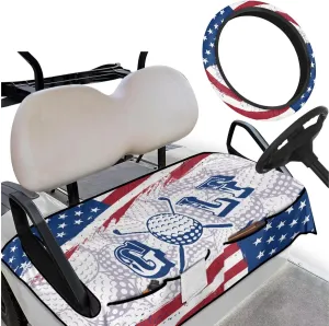 Golf Cart Seat Covers & Steering Wheel Cover Set - Anti-Slip 2-Seat Protector with 4 Pockets, All-Weather Golf Cart Accessories for Club Car (Men & Women)