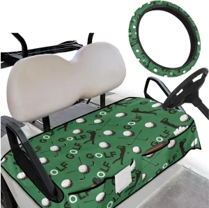 Golf Cart Seat Covers & Steering Wheel Cover Set - Anti-Slip 2-Seat Protector with 4 Pockets, All-Weather Golf Cart Accessories for Club Car (Men & Women)