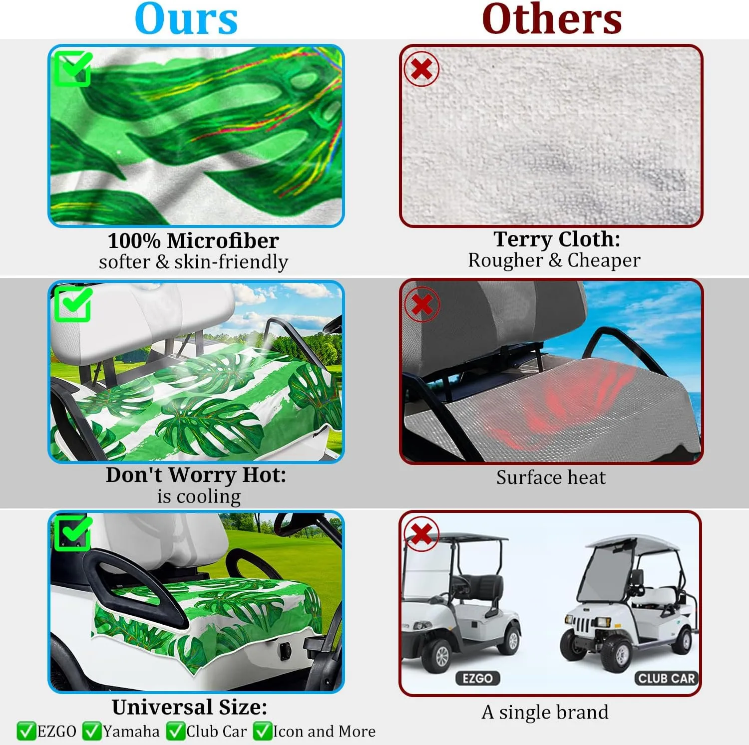 Golf Cart Seat Covers, Unique Golf Cart Seat Towel Blanket for All EZGO, Yamaha, Club Cars, Icon and More Cart Front Seat, 100% Microfiber Keeps Seat Cool and Comfortable, 51'' x 31''