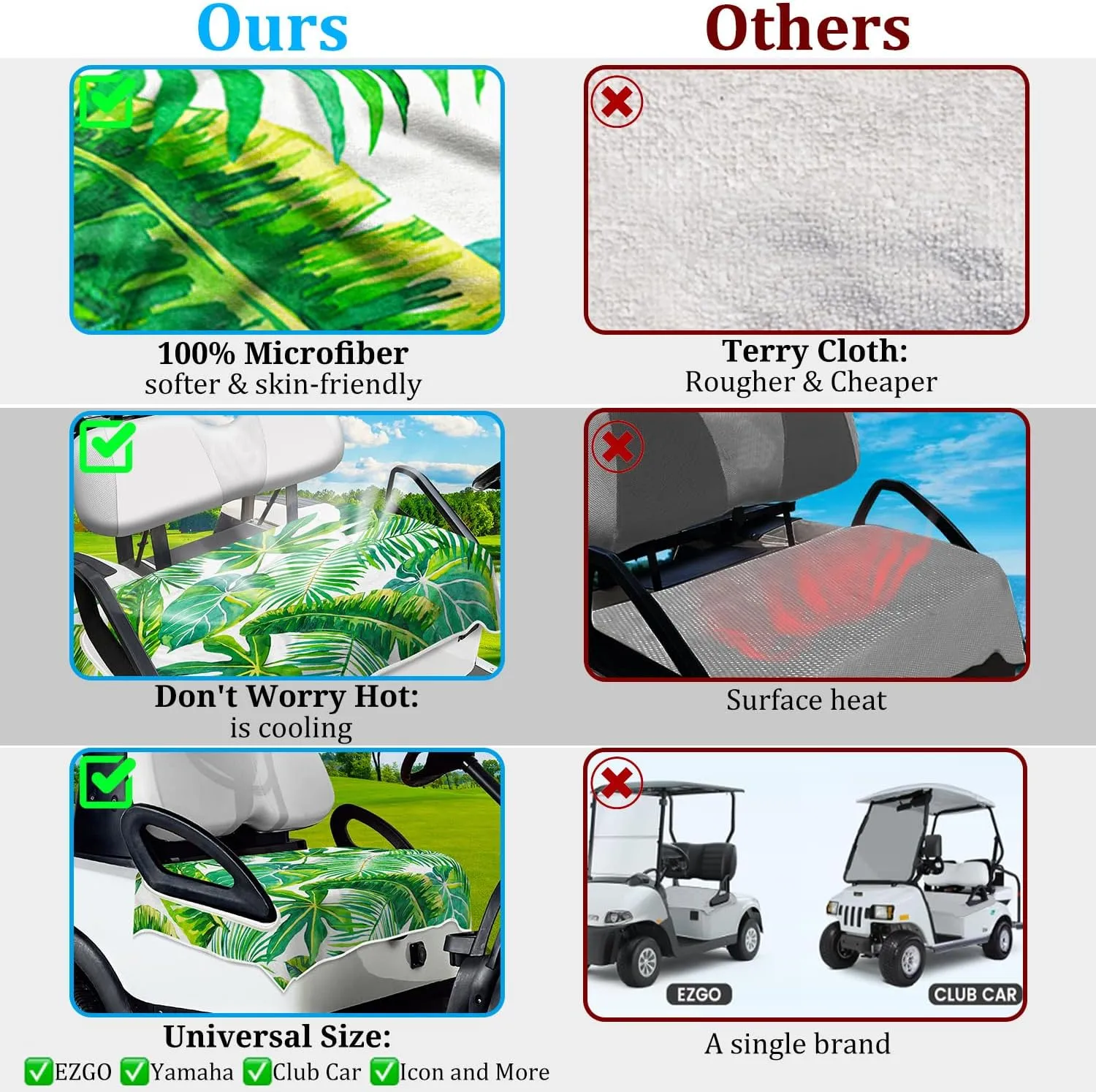 Golf Cart Seat Covers, Unique Golf Cart Seat Towel Blanket for All EZGO, Yamaha, Club Cars, Icon and More Cart Front Seat, 100% Microfiber Keeps Seat Cool and Comfortable, 51'' x 31''