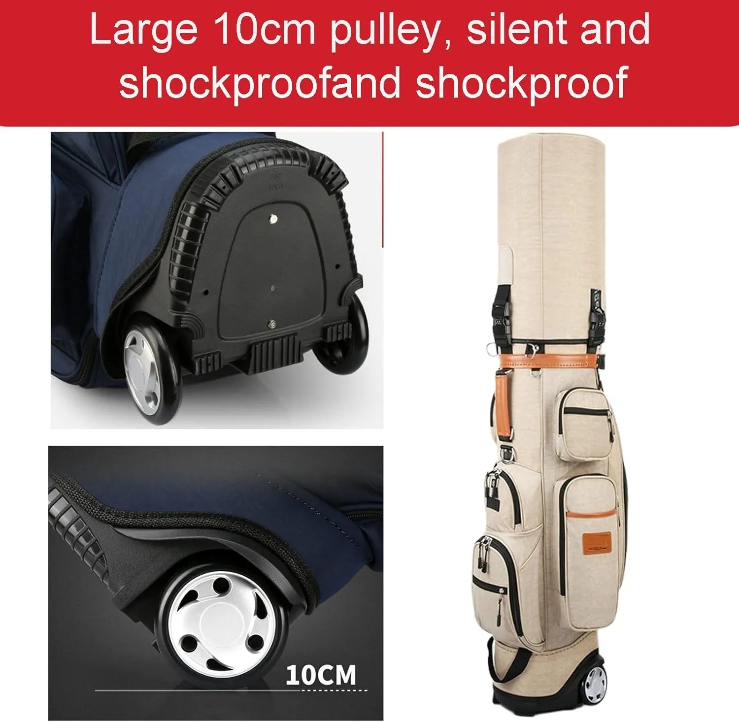 Golf Club Travel Bag with Wheels, Golf Carry Bag for Men and Women, Multiple Storage Pockets, Oversized 10cm Casters, Removable Shoulder Strap, Golf Cart Bag