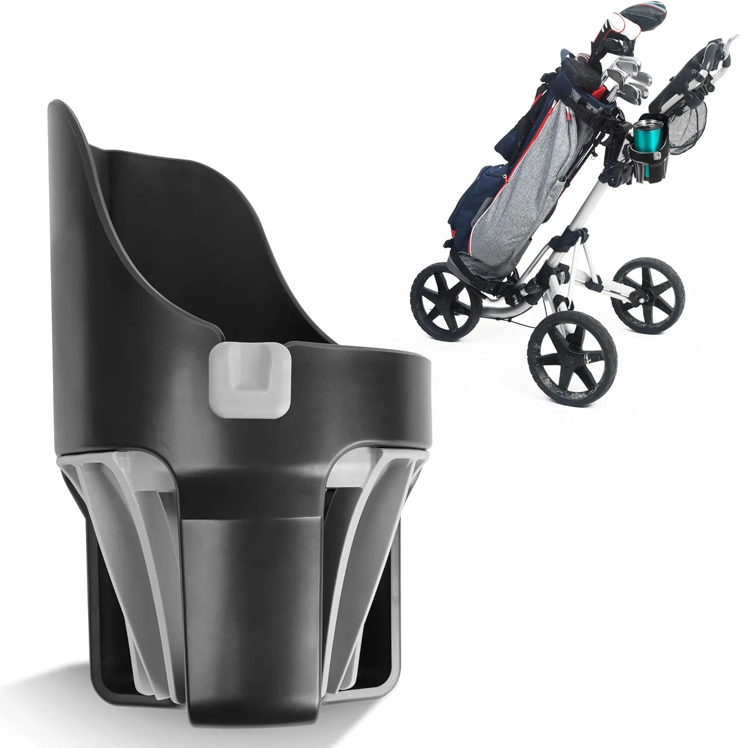 Golf Push Cart Cup Holder Compatible with Clicgear, Sun Mountain, Caddytek, Bagboy and More. Golf Push Cart Accessories- Large Size