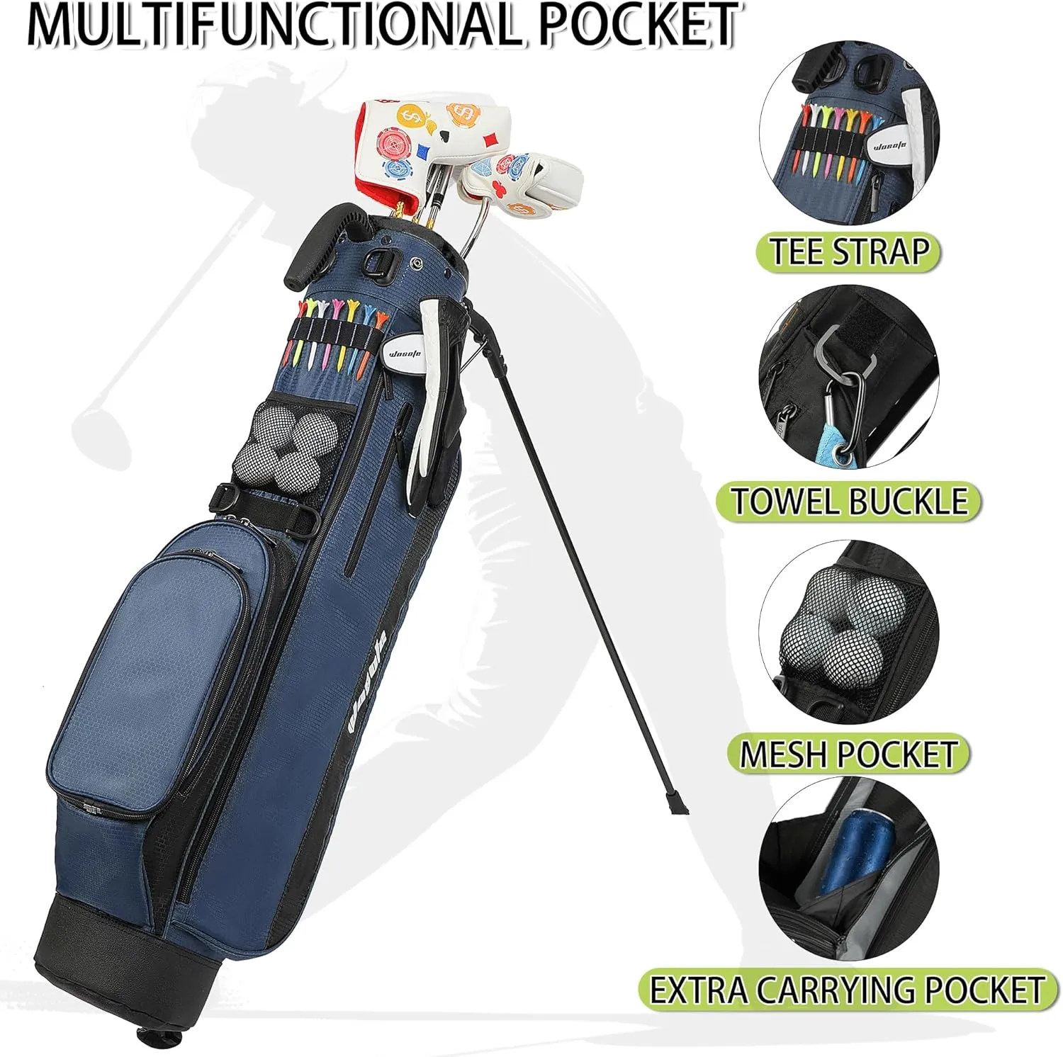 Golf Stand Bag Lightweight Small Medium Carry Bag 2-3 Way Divider Men and Women with Adjustable Shoulder Strap Multiple Pockets Golf Gun Bag with Golf Putter Covers