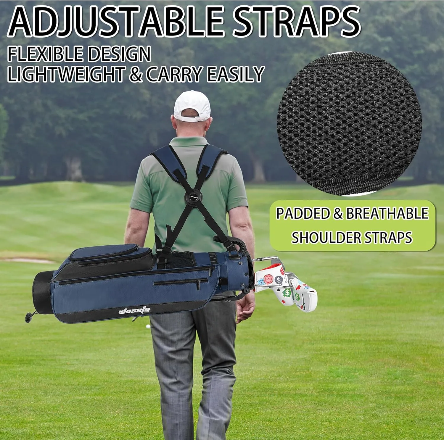 Golf Stand Bag Lightweight Small Medium Carry Bag 2-3 Way Divider Men and Women with Adjustable Shoulder Strap Multiple Pockets Golf Gun Bag with Golf Putter Covers