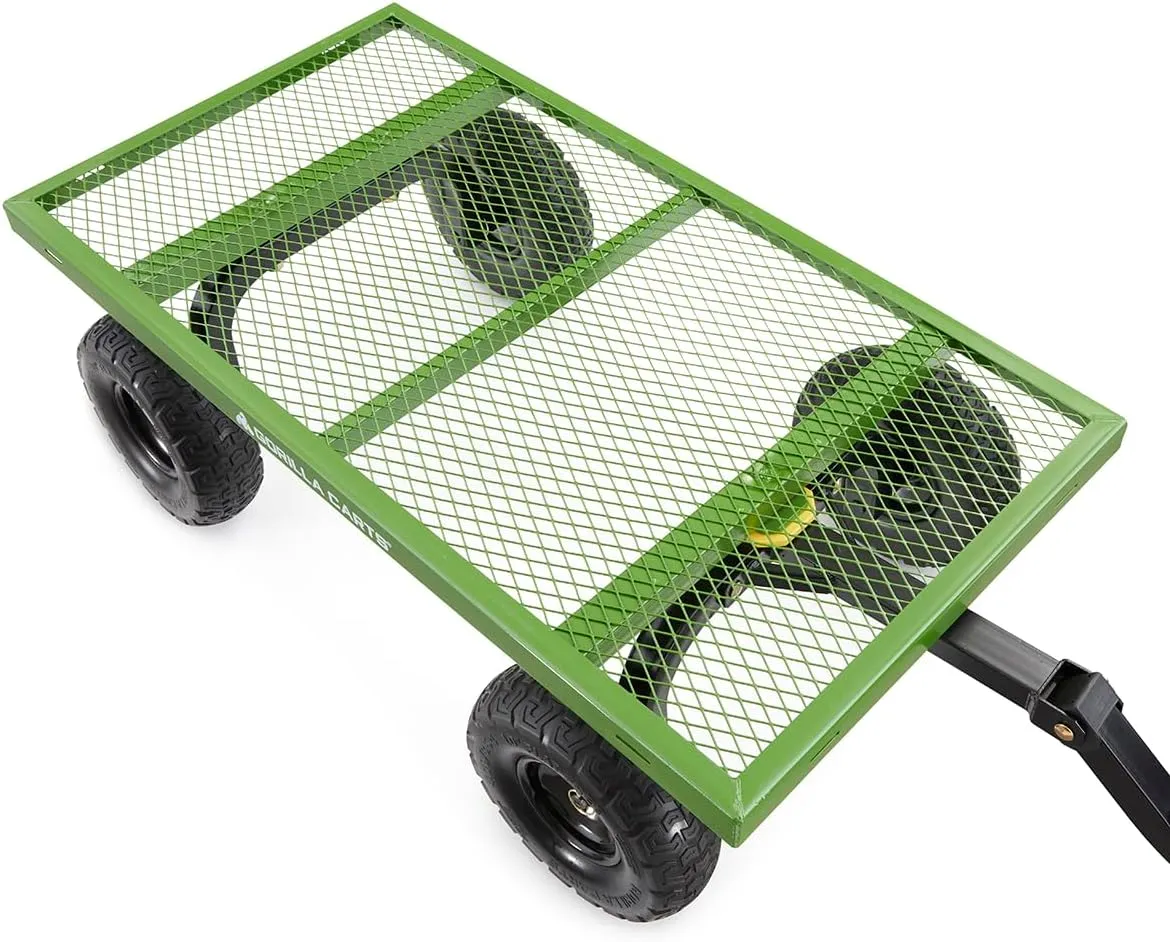 Gorilla Carts Steel Utility Garden Cart with No-Flat Tires, 4 Cubic Feet, 800-Pound Capacity, Green, Amazon Exclusive