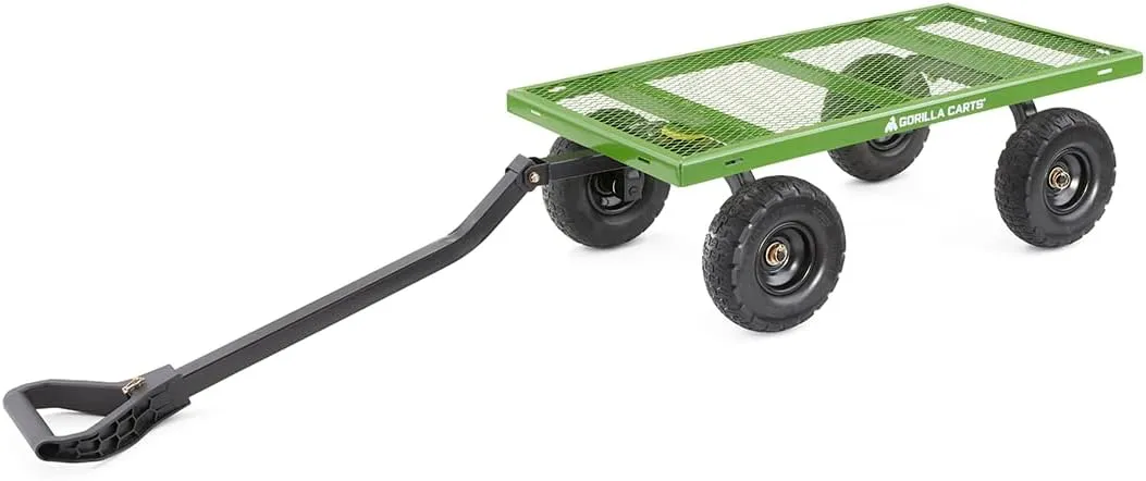 Gorilla Carts Steel Utility Garden Cart with No-Flat Tires, 4 Cubic Feet, 800-Pound Capacity, Green, Amazon Exclusive