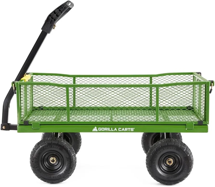 Gorilla Carts Steel Utility Garden Cart with No-Flat Tires, 4 Cubic Feet, 800-Pound Capacity, Green, Amazon Exclusive
