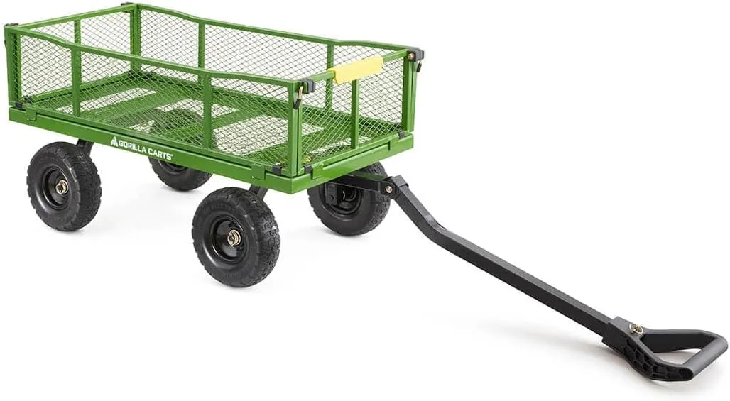 Gorilla Carts Steel Utility Garden Cart with No-Flat Tires, 4 Cubic Feet, 800-Pound Capacity, Green, Amazon Exclusive