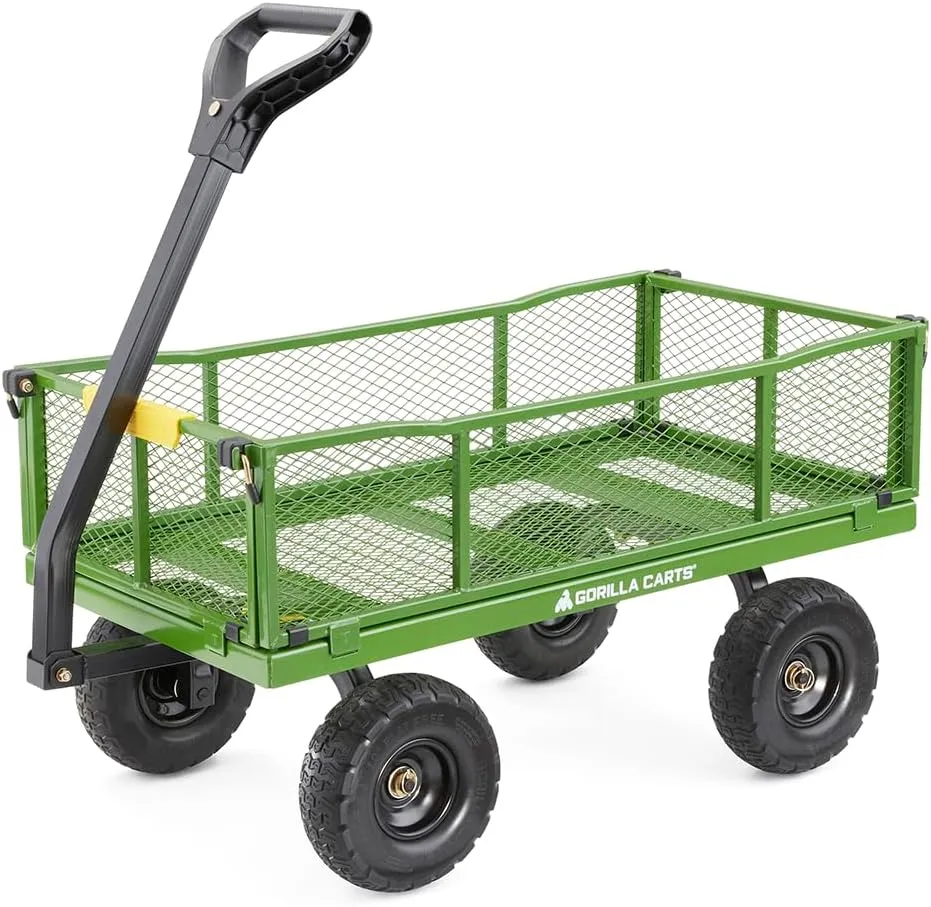 Gorilla Carts Steel Utility Garden Cart with No-Flat Tires, 4 Cubic Feet, 800-Pound Capacity, Green, Amazon Exclusive