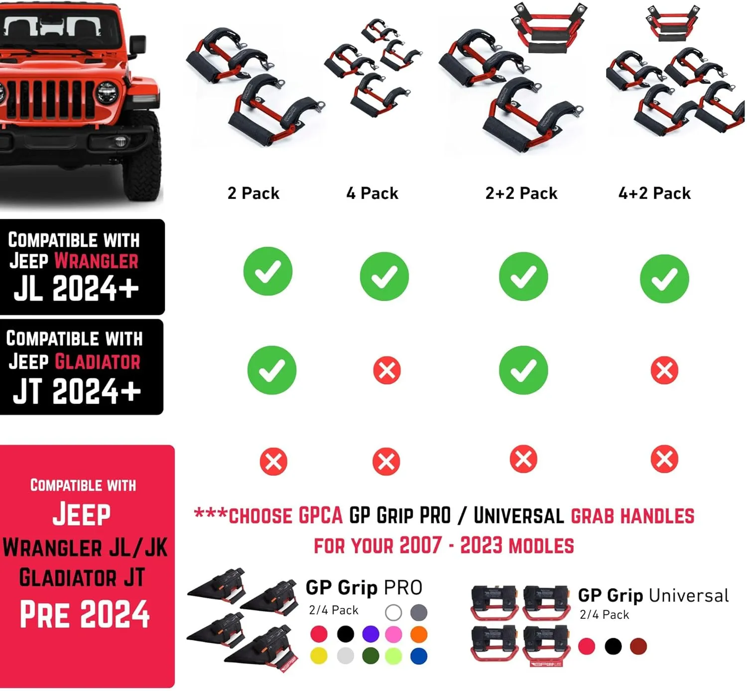 GPCA GP Grip Air Grab Handles Designed for 2024  Jeep Wrangler JL 4xe w/Airbag Compatible - Aero-Grade Aluminum, Patented Foldable Design, Easy Installation