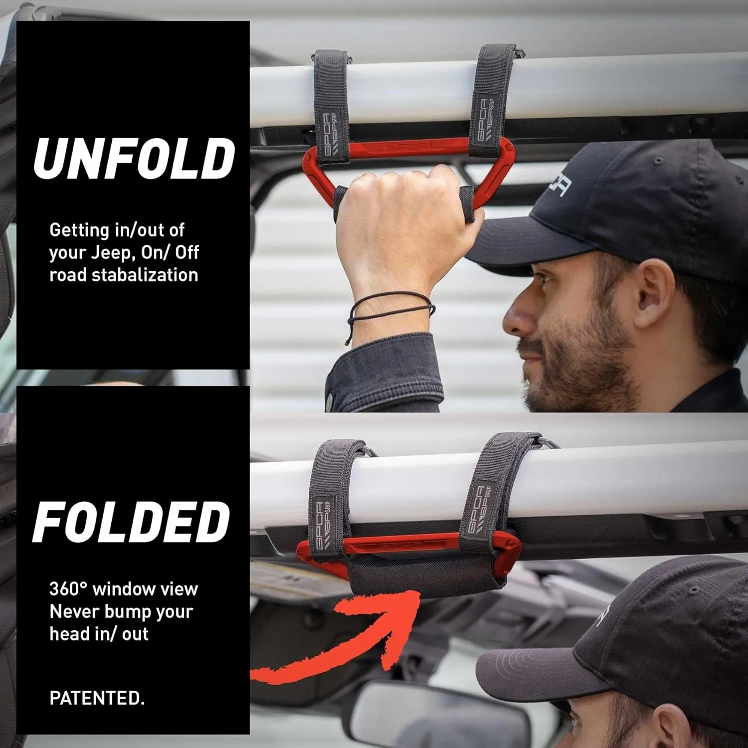 GPCA GP Grip Air Grab Handles Designed for 2024  Jeep Wrangler JL 4xe w/Airbag Compatible - Aero-Grade Aluminum, Patented Foldable Design, Easy Installation