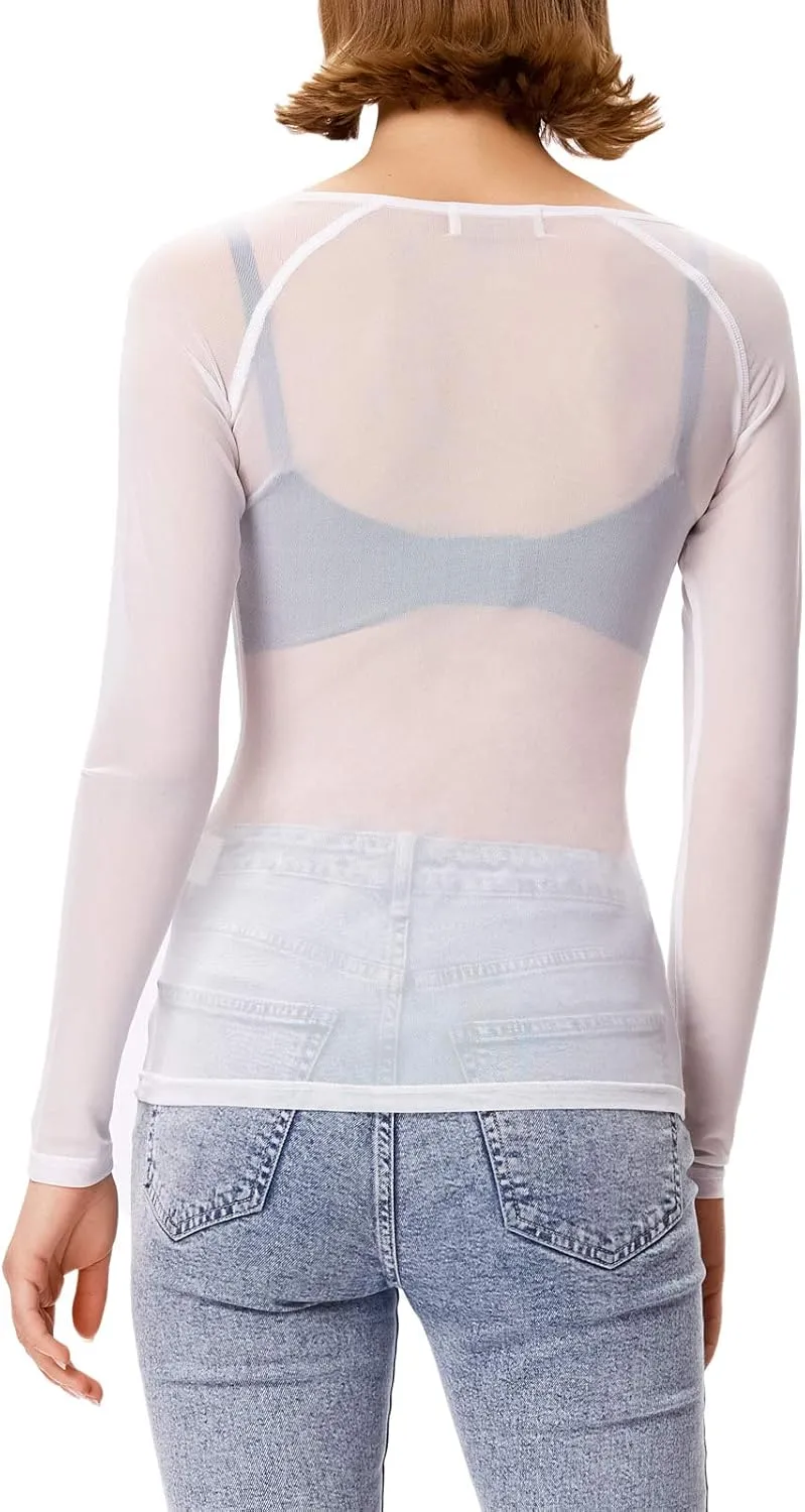 GRACE KARIN Women's Long Sleeve See Through Mesh Sheer Top Blouse Shirt