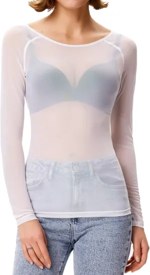 GRACE KARIN Women's Long Sleeve See Through Mesh Sheer Top Blouse Shirt