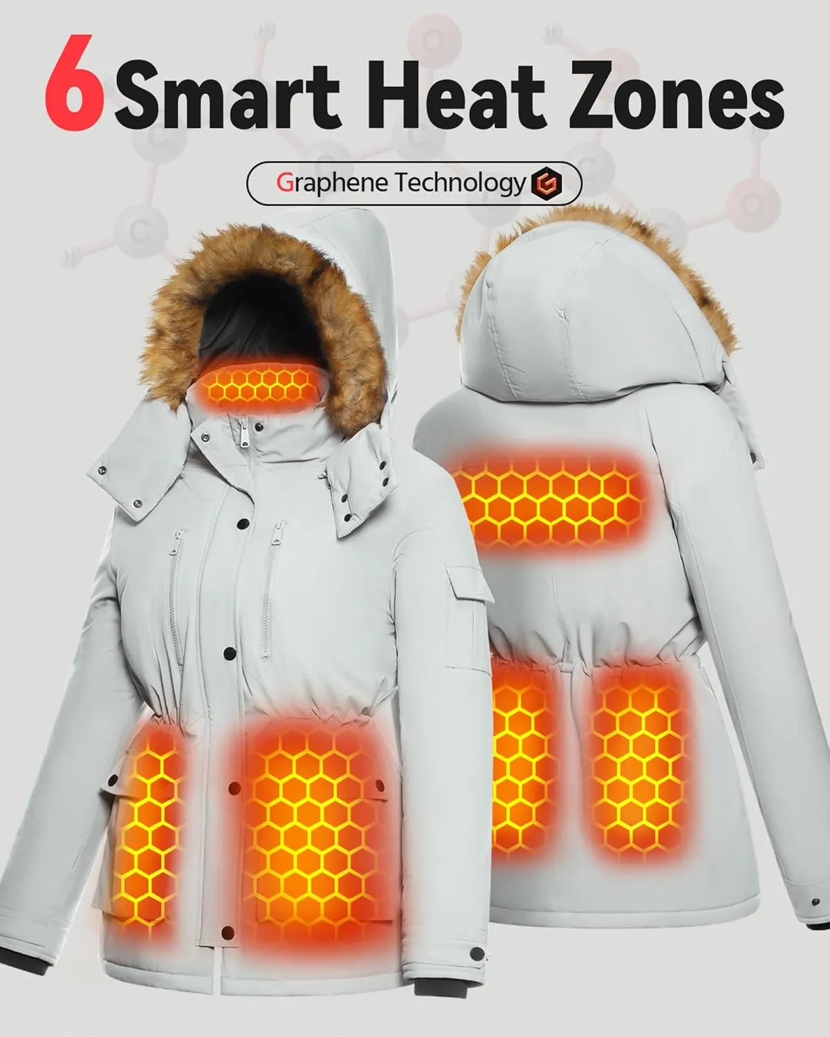 Graphene Heated Jacket for Women with Large Capacity Battery Pack Waterproof Windproof