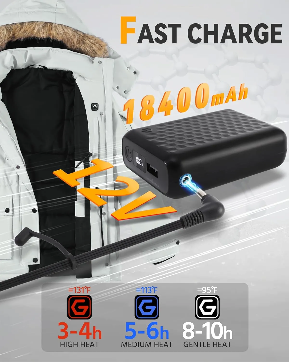 Graphene Heated Jacket for Women with Large Capacity Battery Pack Waterproof Windproof