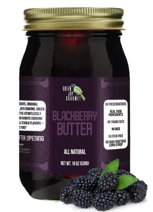 Green Jay Gourmet Blackberry Butter - All-Natural, Gluten-Free Fruit Spread - Blackberry Spread with Fresh Blackberries - Gourmet Fruit Butter - No Corn Syrup, Preservatives or Trans-Fats - 19 Ounces