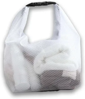 GRINKO Mesh Shower Bag Travel Makeup Pouch for Women Waterproof Toiletry Bag Plastic Make Up Bags for Carry On with Buckle Handle White