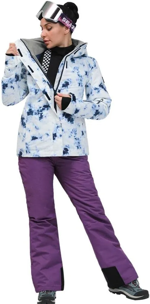 GS SNOWING Women's Ski Jackets and Pants Set Windproof Waterproof Colorful Snowboard Snowsuit