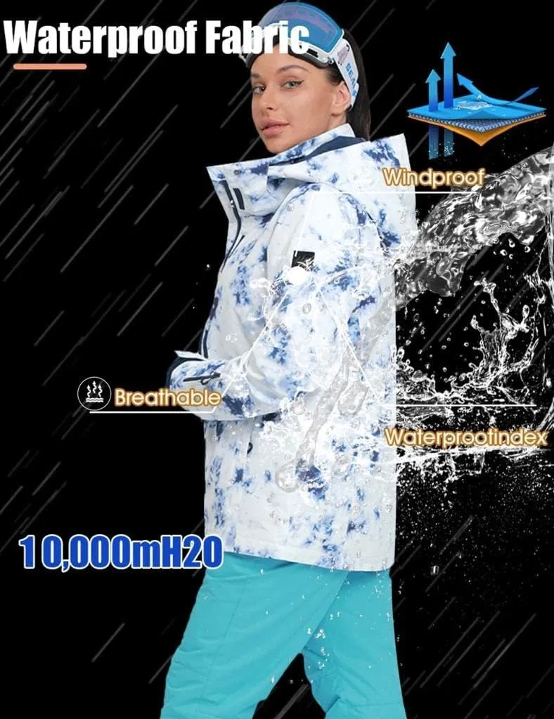 GS SNOWING Women's Ski Jackets and Pants Set Windproof Waterproof Colorful Snowboard Snowsuit