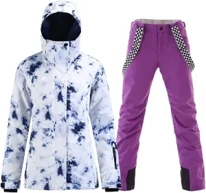 GS SNOWING Women's Ski Jackets and Pants Set Windproof Waterproof Colorful Snowboard Snowsuit