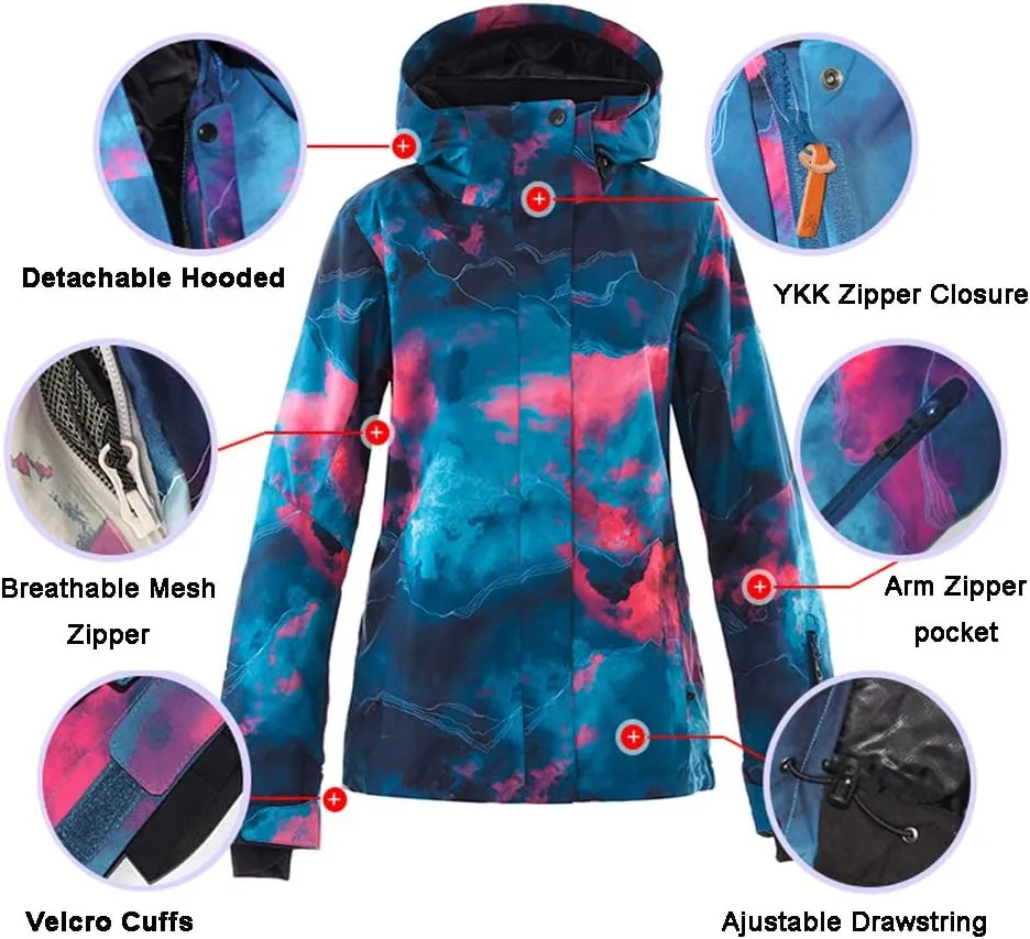 GS SNOWING Women's Ski Jackets and Pants Set Windproof Waterproof Insulated Snowsuit Winter Warm Snowboarding Snow Coat